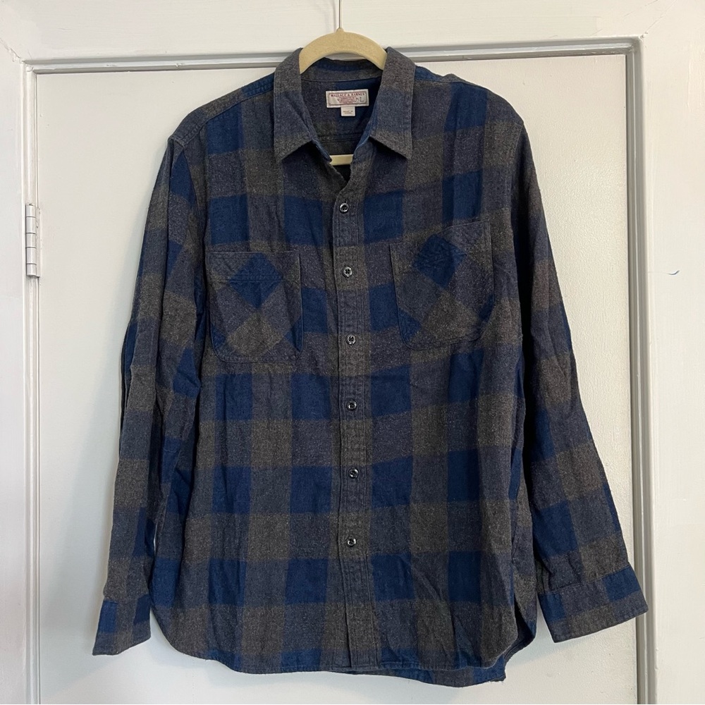 J. Crew Blue and Gray Plaid Casual Button Down Shirt flannel men’s large